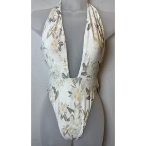 Montce Swim Swimsuit One Piece Plunging Neckline Halter Neutral Floral Size XS
